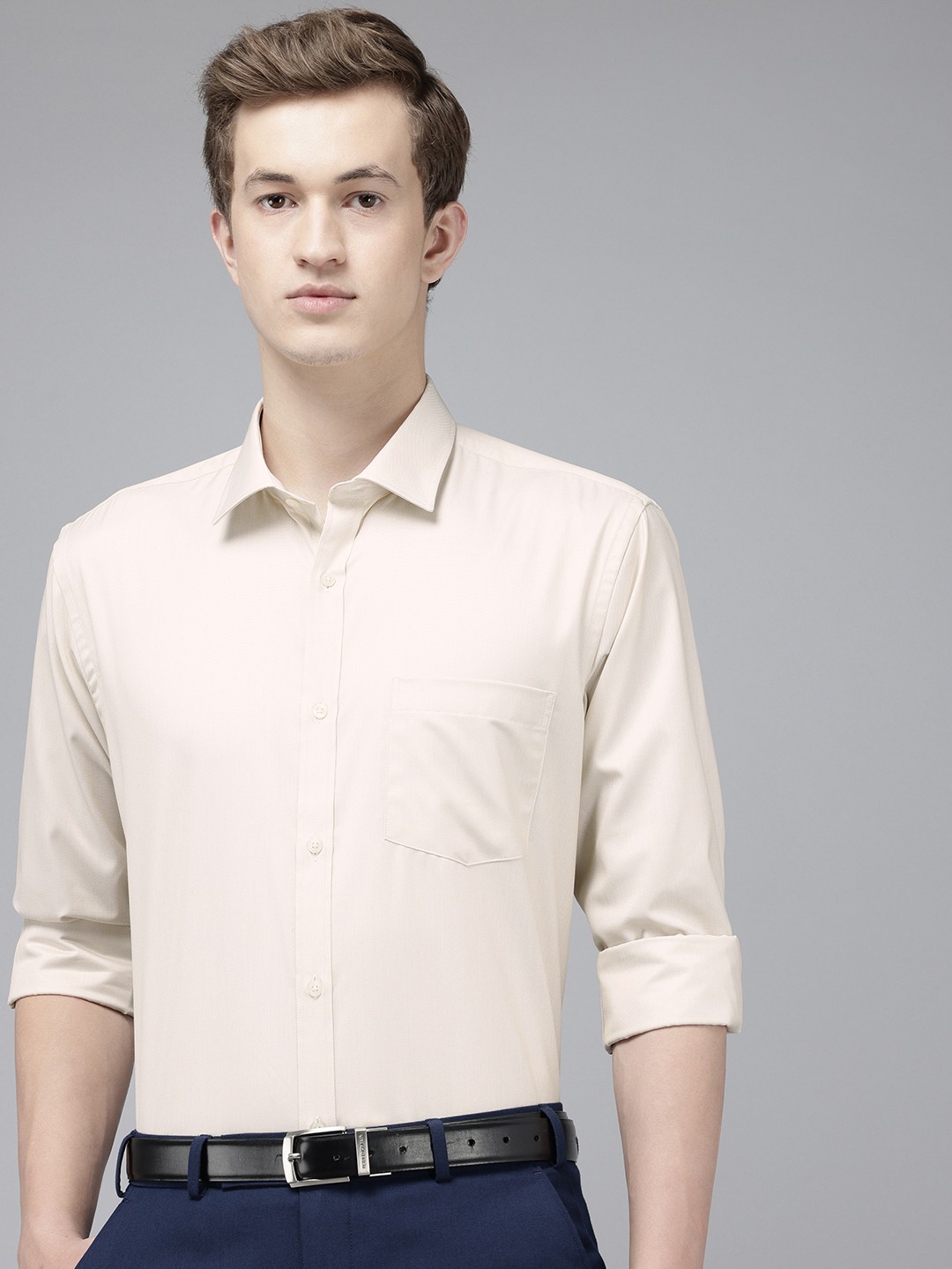 

Park Avenue Self Design Slim Fit Textured Formal Shirt, Beige