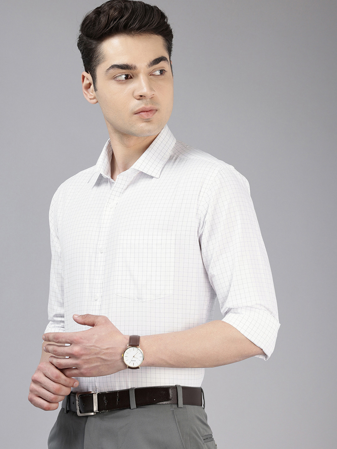 

Park Avenue Slim Fit Grid Tattersall Checks Opaque Checked Formal Shirt, White