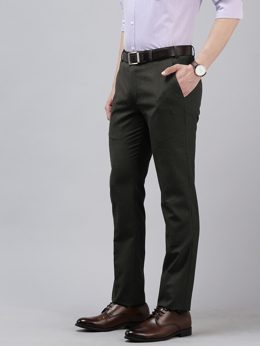 

Park Avenue Men Checked Slim Fit Formal Trousers, Charcoal