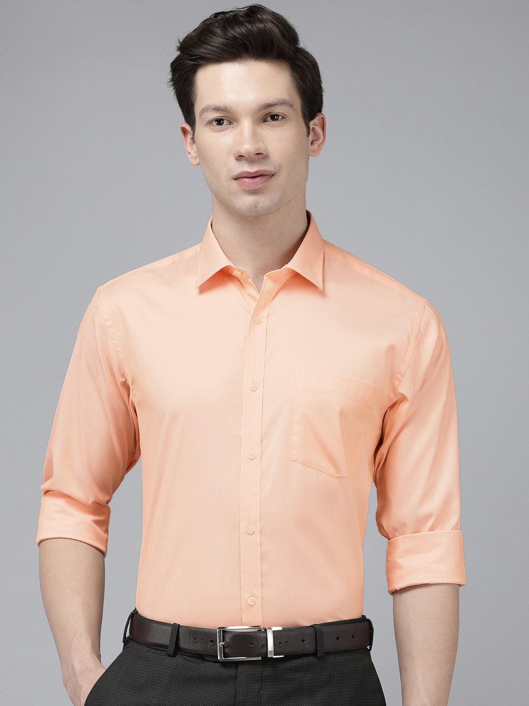 

Park Avenue Self Design Slim Fit Textured Formal Shirt, Orange