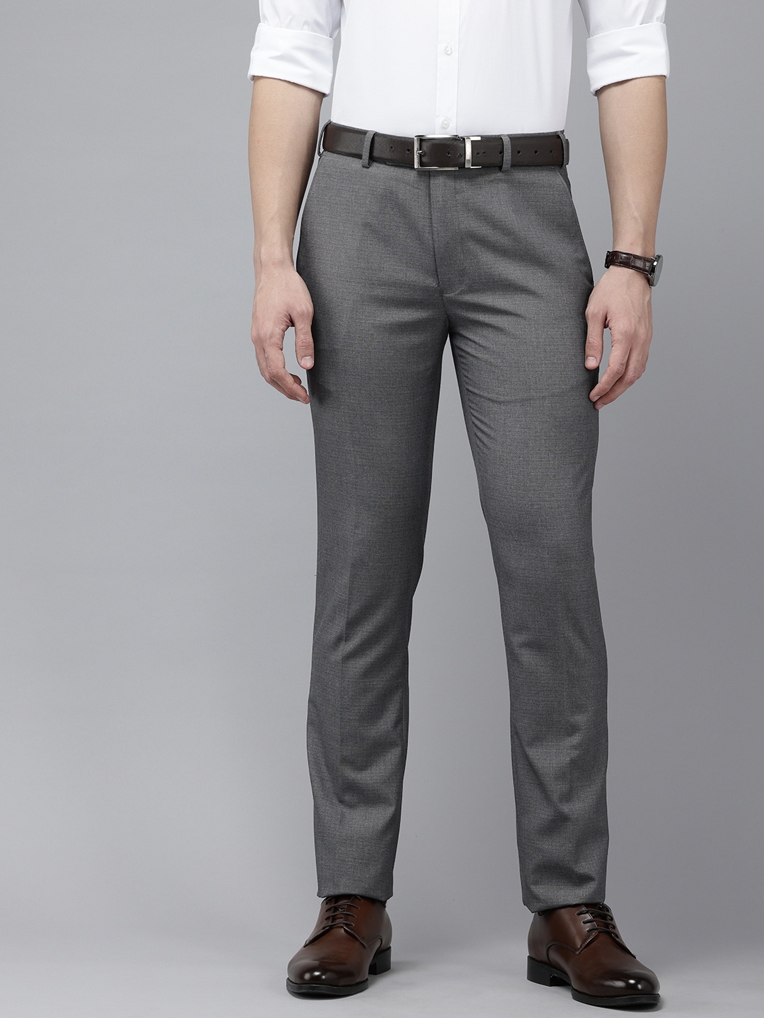 

Park Avenue Men Checked Slim Fit Formal Trousers, Grey