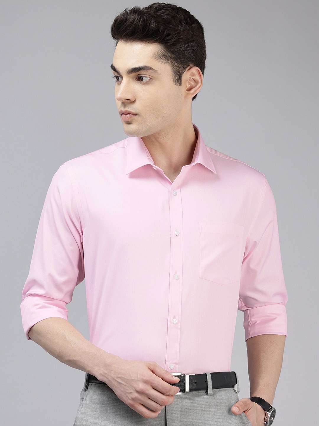 

Park Avenue Slim Fit Textured Self Design Formal Shirt, Pink