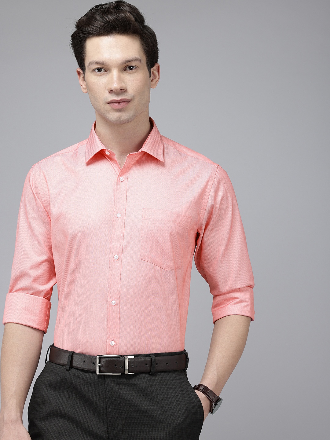 

Park Avenue Self Design Slim Fit Textured Formal Shirt, Red