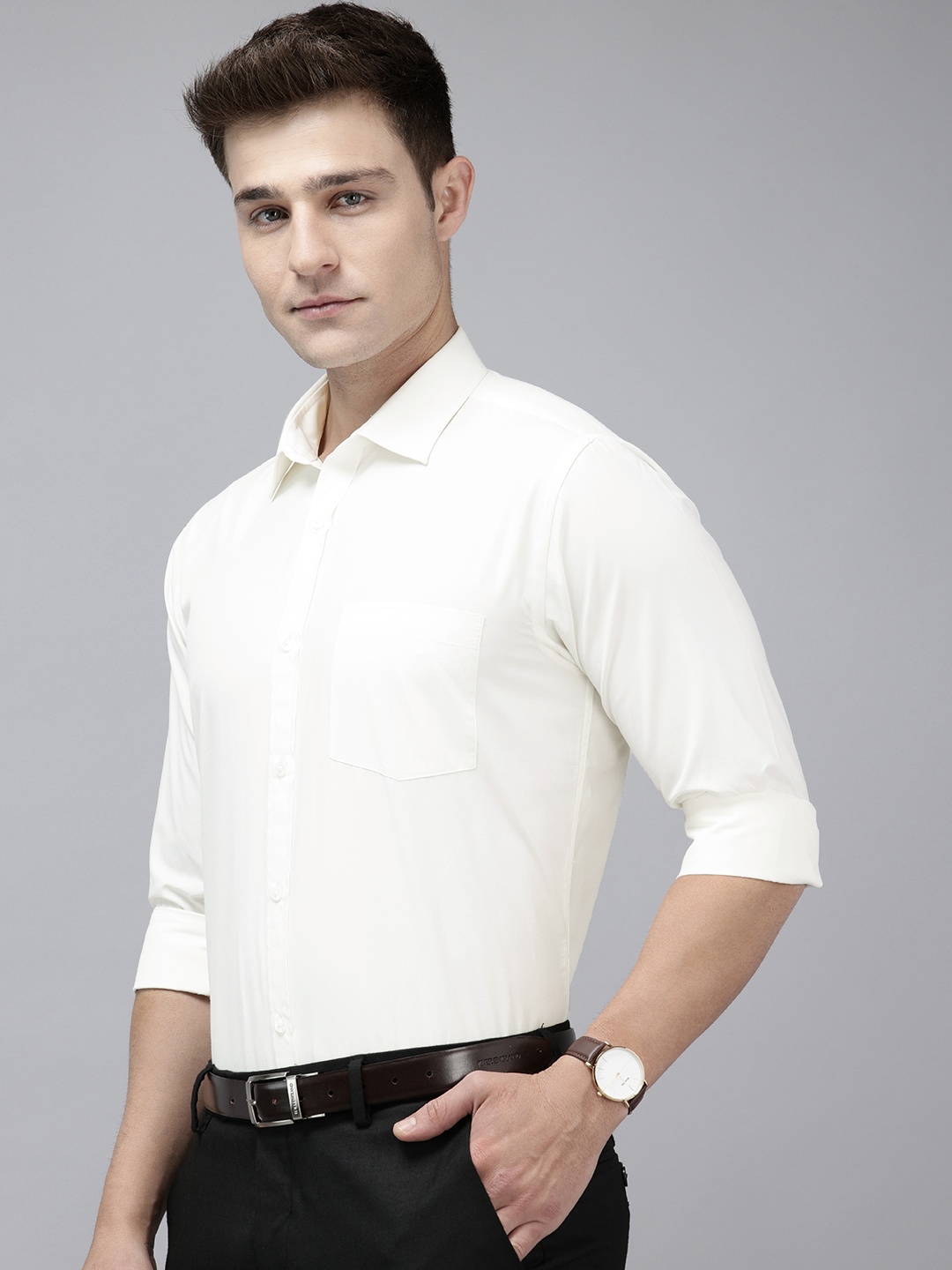 

Park Avenue Slim Fit Opaque Formal Shirt, Cream