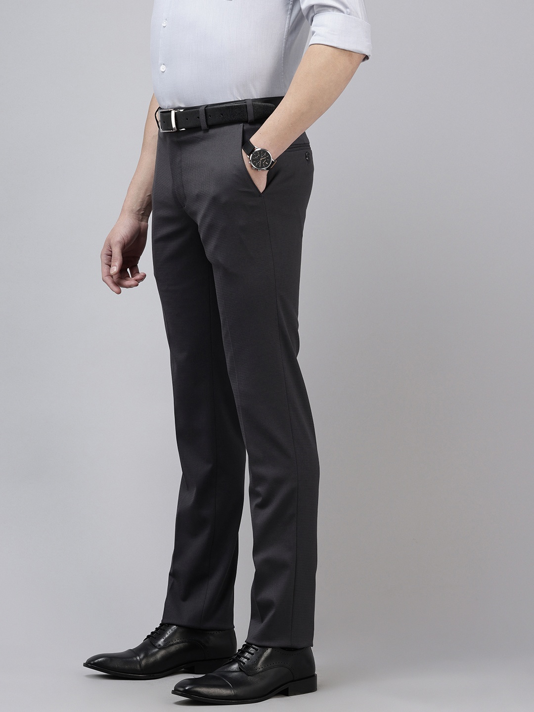 

Park Avenue Men Textured Slim Fit Trousers, Grey