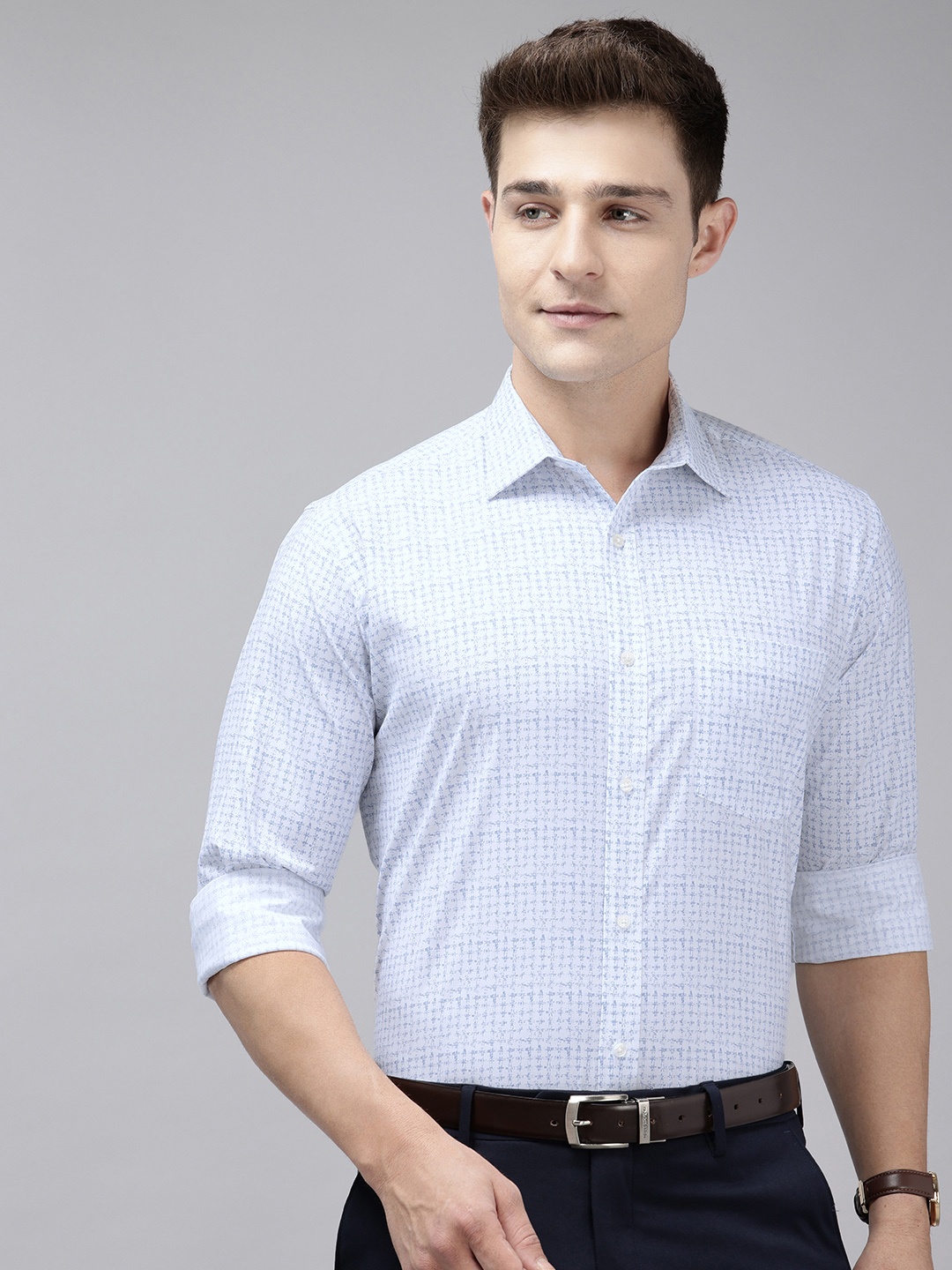 

Park Avenue Slim Fit Opaque Geometric Printed Formal Shirt, White