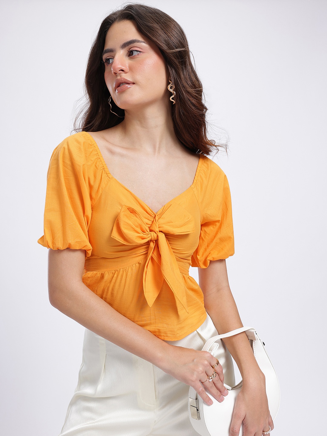 

glitchez Bow Bliss Smocked Peplum Top, Orange