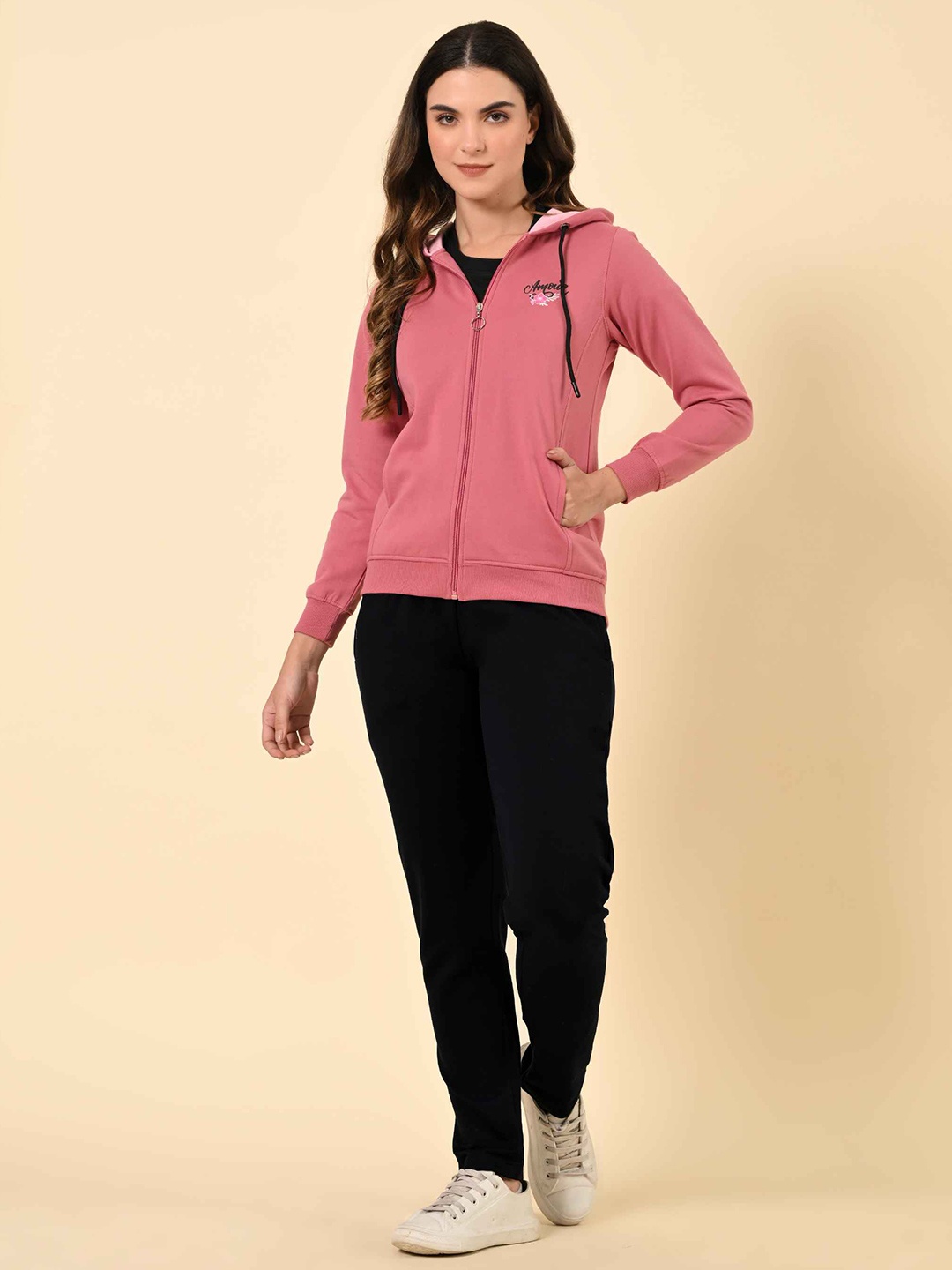 

STARFOX Slim Fit Hooded Fleece Oversized Zipper Sweatshirt with Trouser Tracksuit, Pink