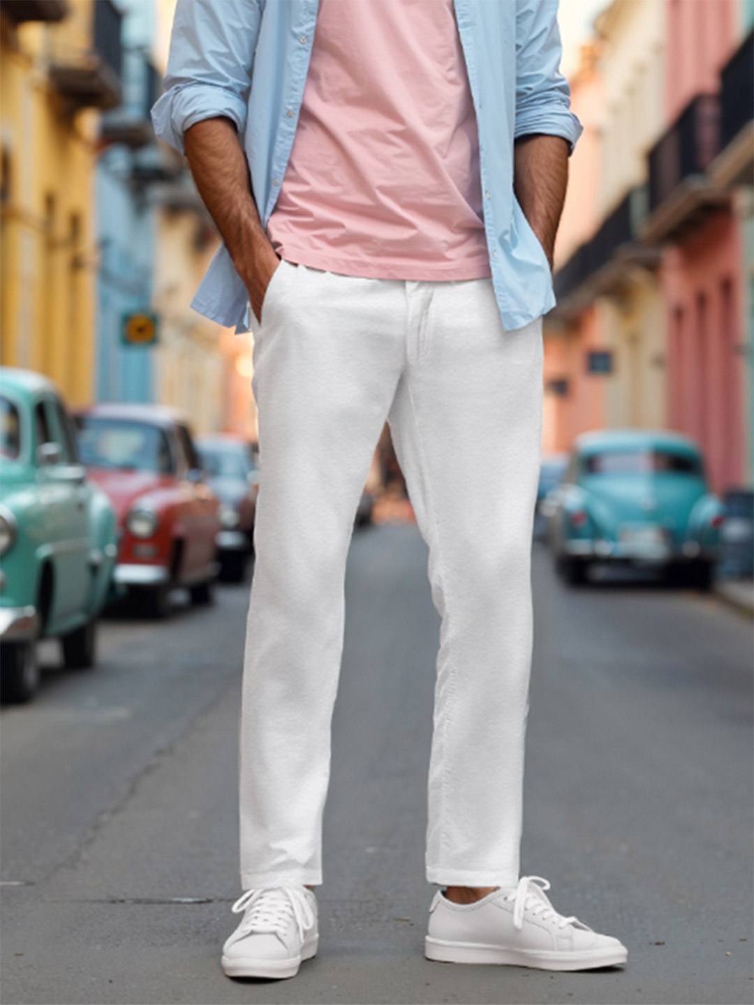 

KINGDOM OF WHITE Men Relaxed Fit Linen Trousers