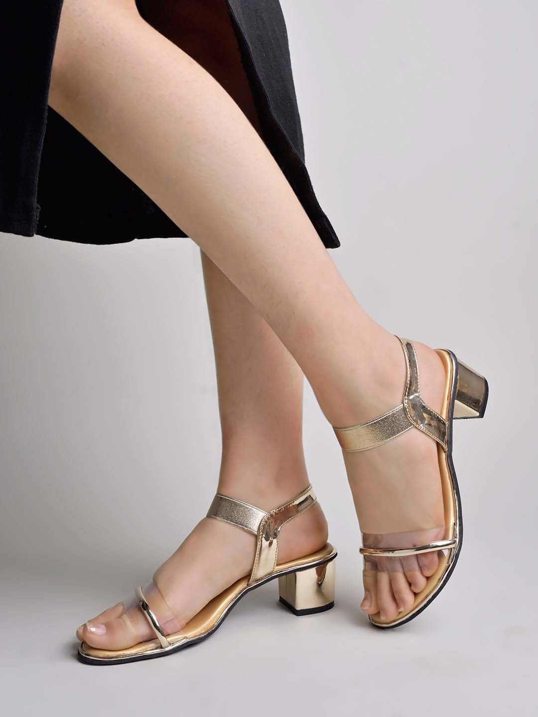 

Stylestry Women Open Toe Block Sandals, Gold