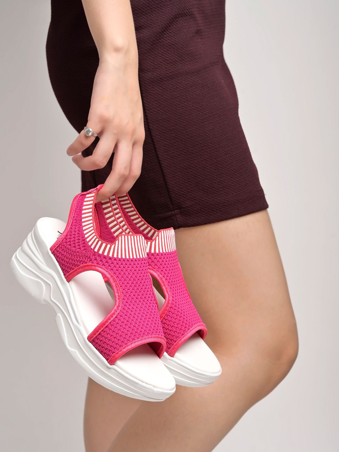 

Stylestry Women Wedge Sandals with Laser Cuts, Magenta