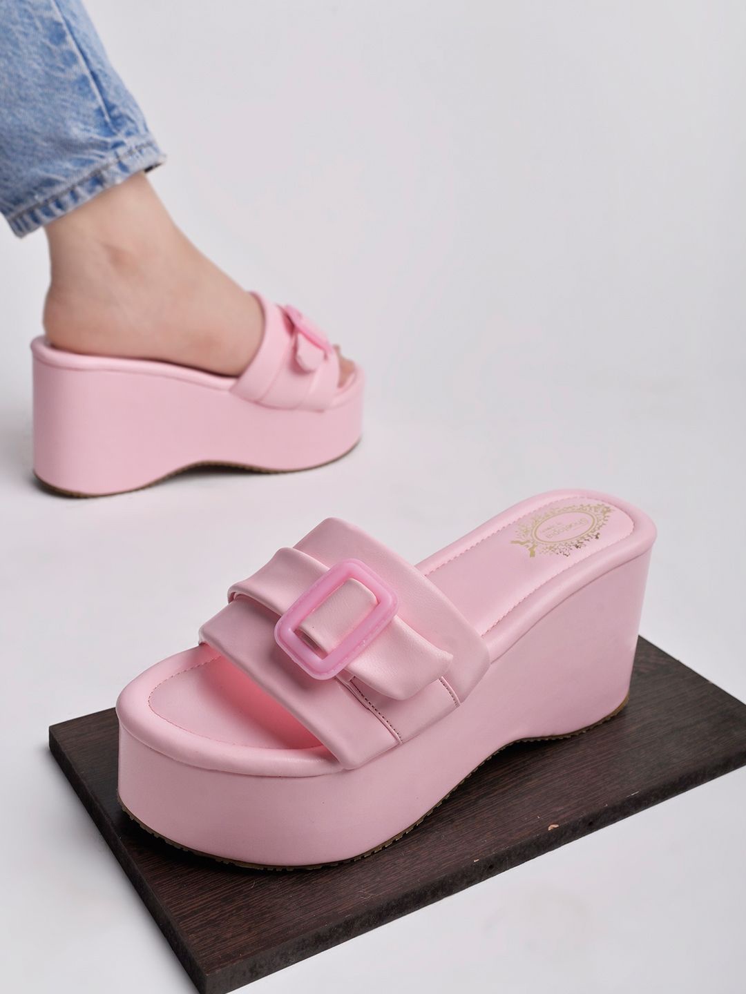 

Stylestry Women Platform Sandals with Buckles, Pink