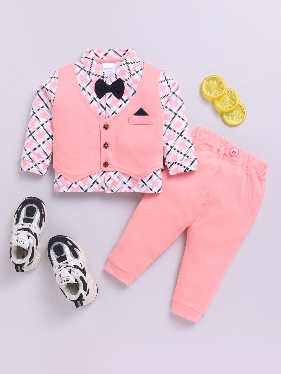 

Moms Love Infant Boys Checked Pure Cotton Clothing Set, Rose