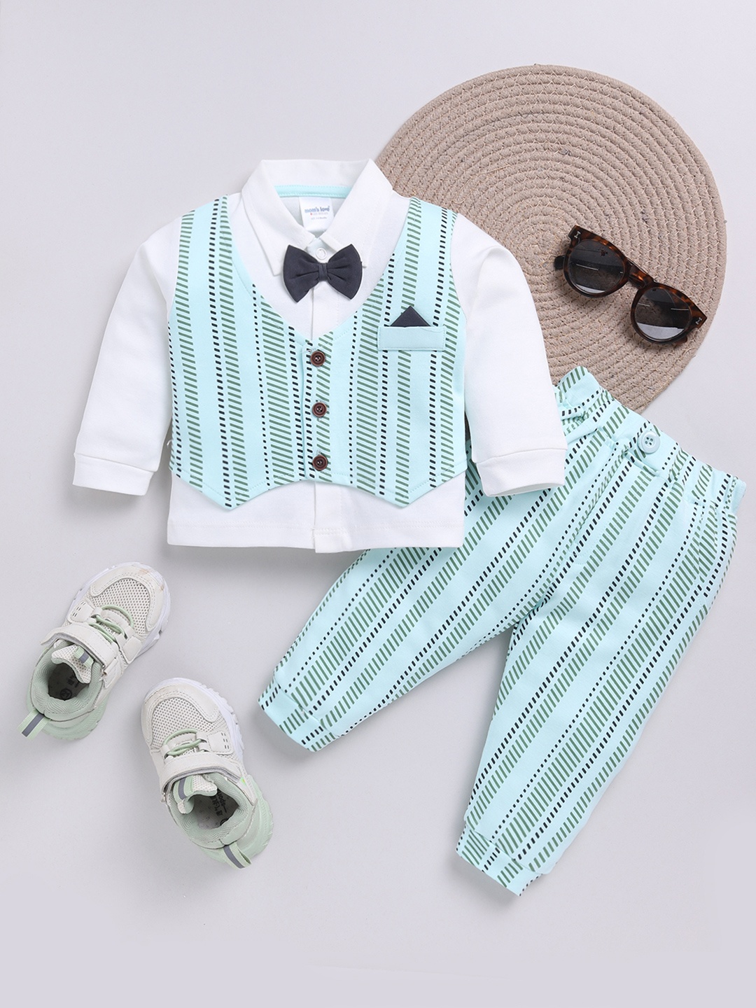 

Moms Love Infant Boys Printed Pure Cotton Shirt with Joggers, Sea green