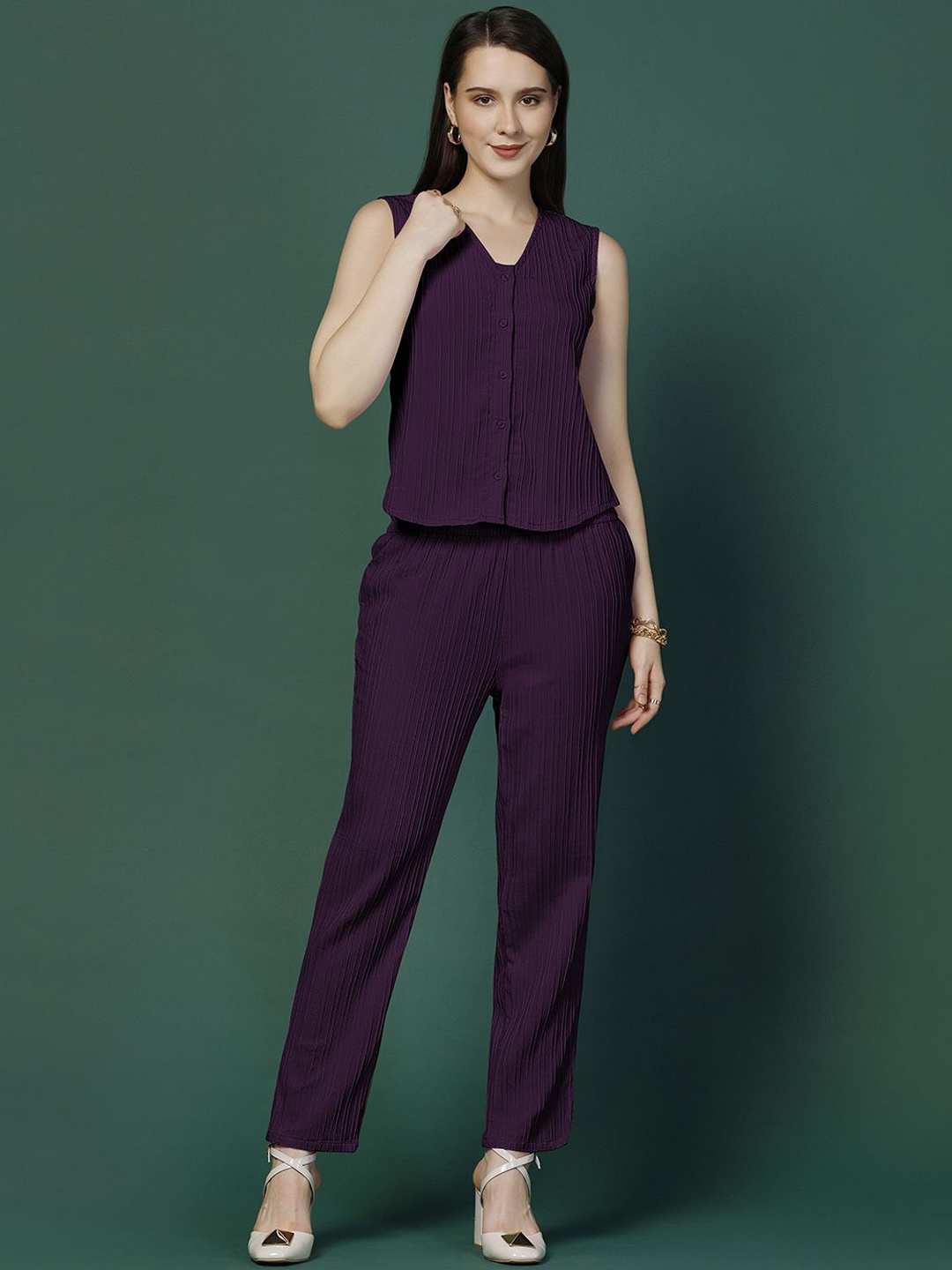 

Moda Rapido Striped Top With Trousers Co-Ords, Purple