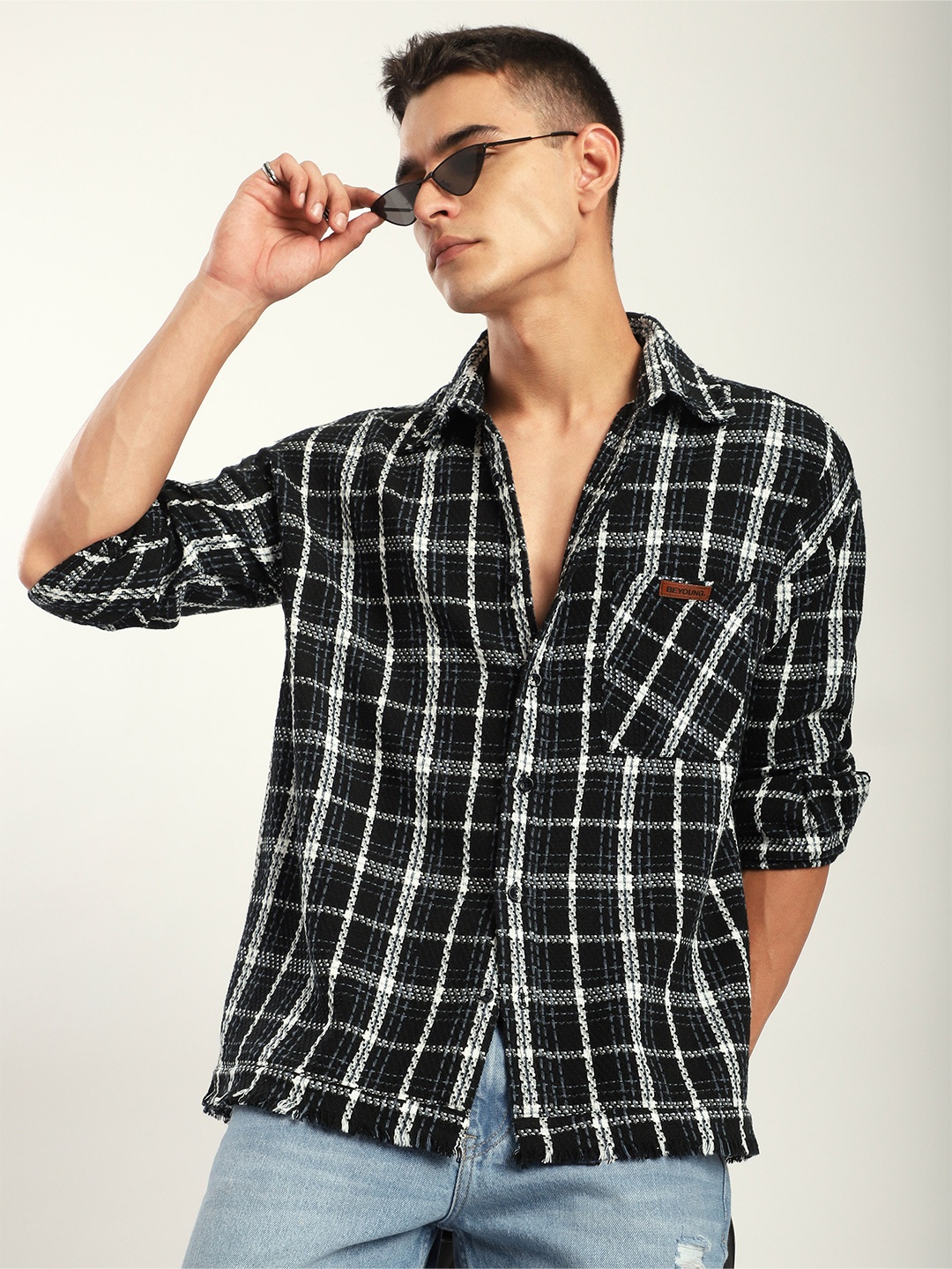 

Beyoung Rugged Flannel Overshirt, Black