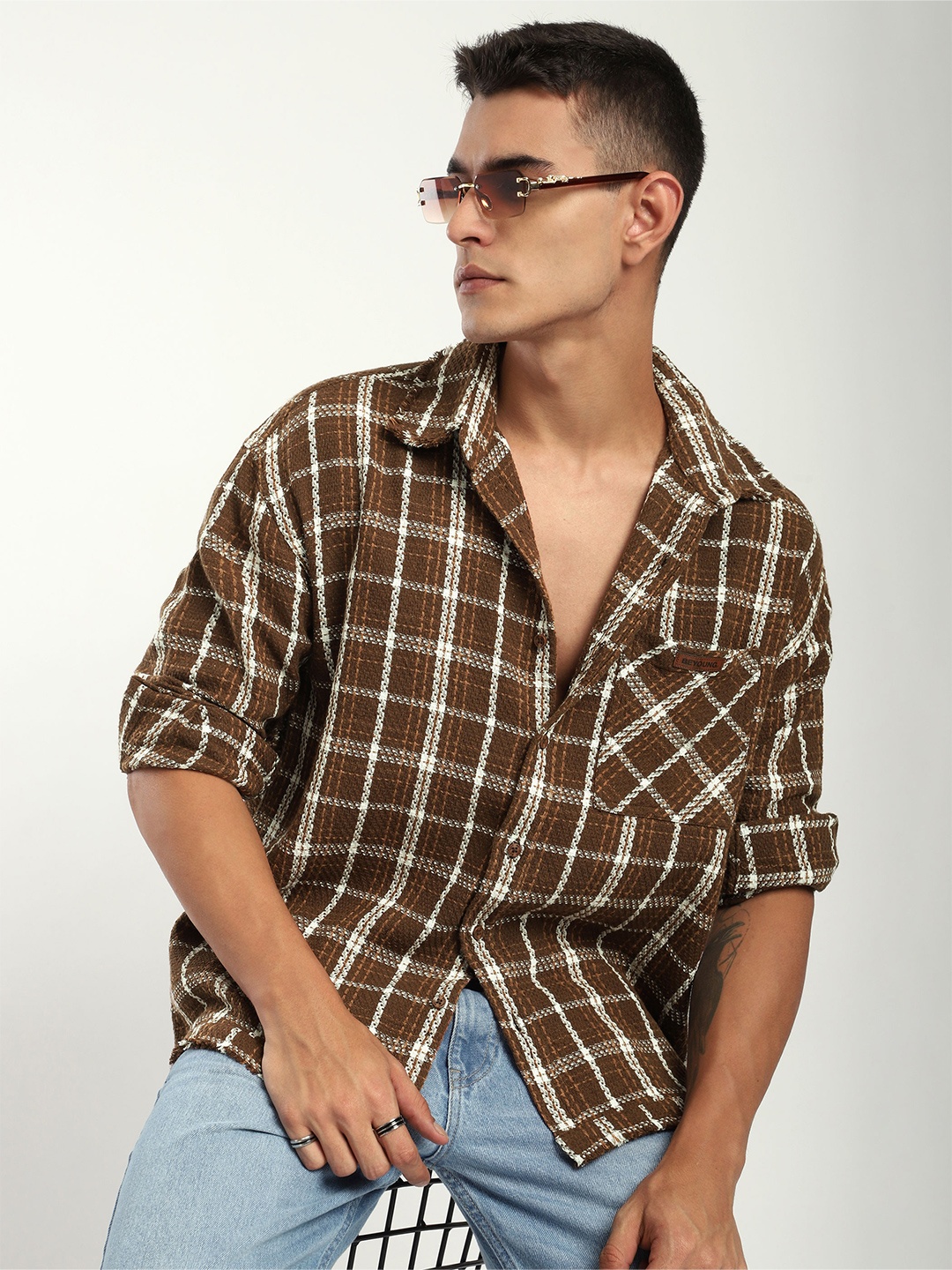 

Beyoung Rugged Flannel Overshirt, Brown