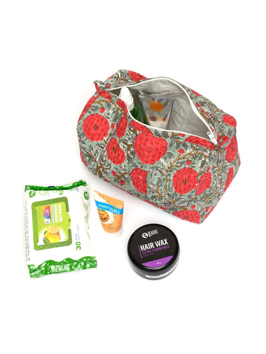

Block N Style Unisex Floral Printed Waterproof Pouch Travel Accessory, Red