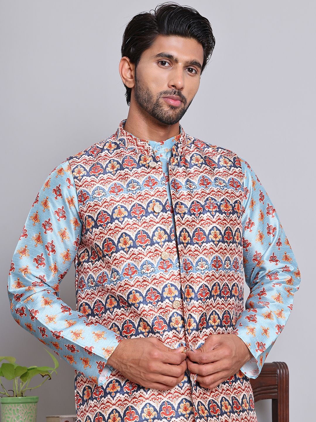 

Jompers Digital Printed Nehru Jacket, White