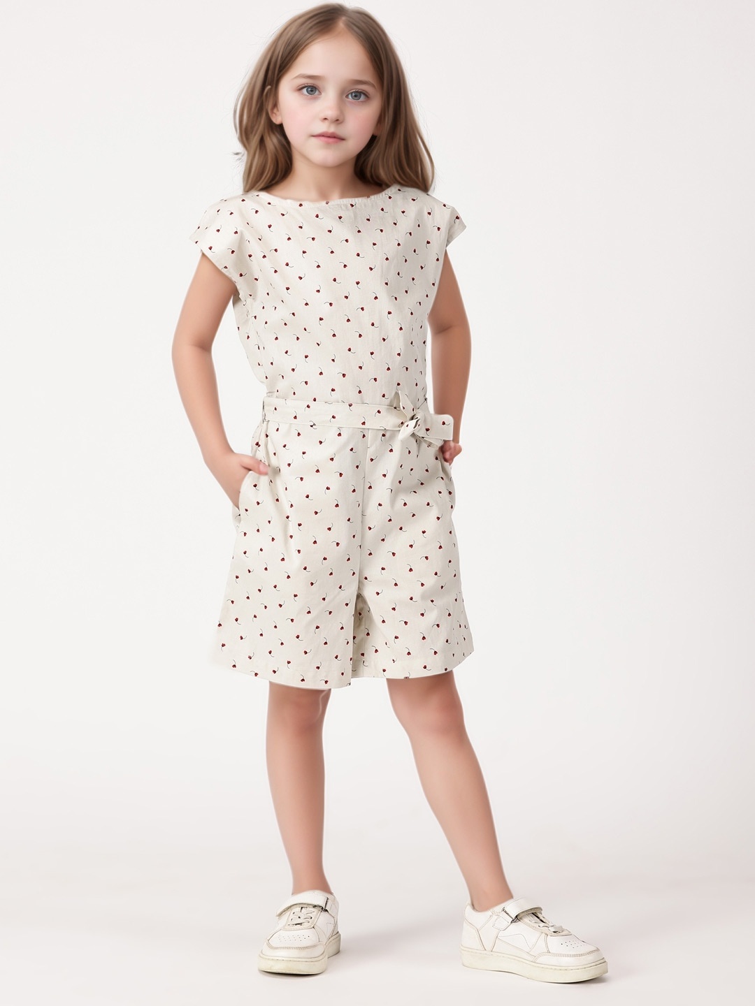 

French Connection Girls Floral Printed Cotton Basic Jumpsuit, Off white