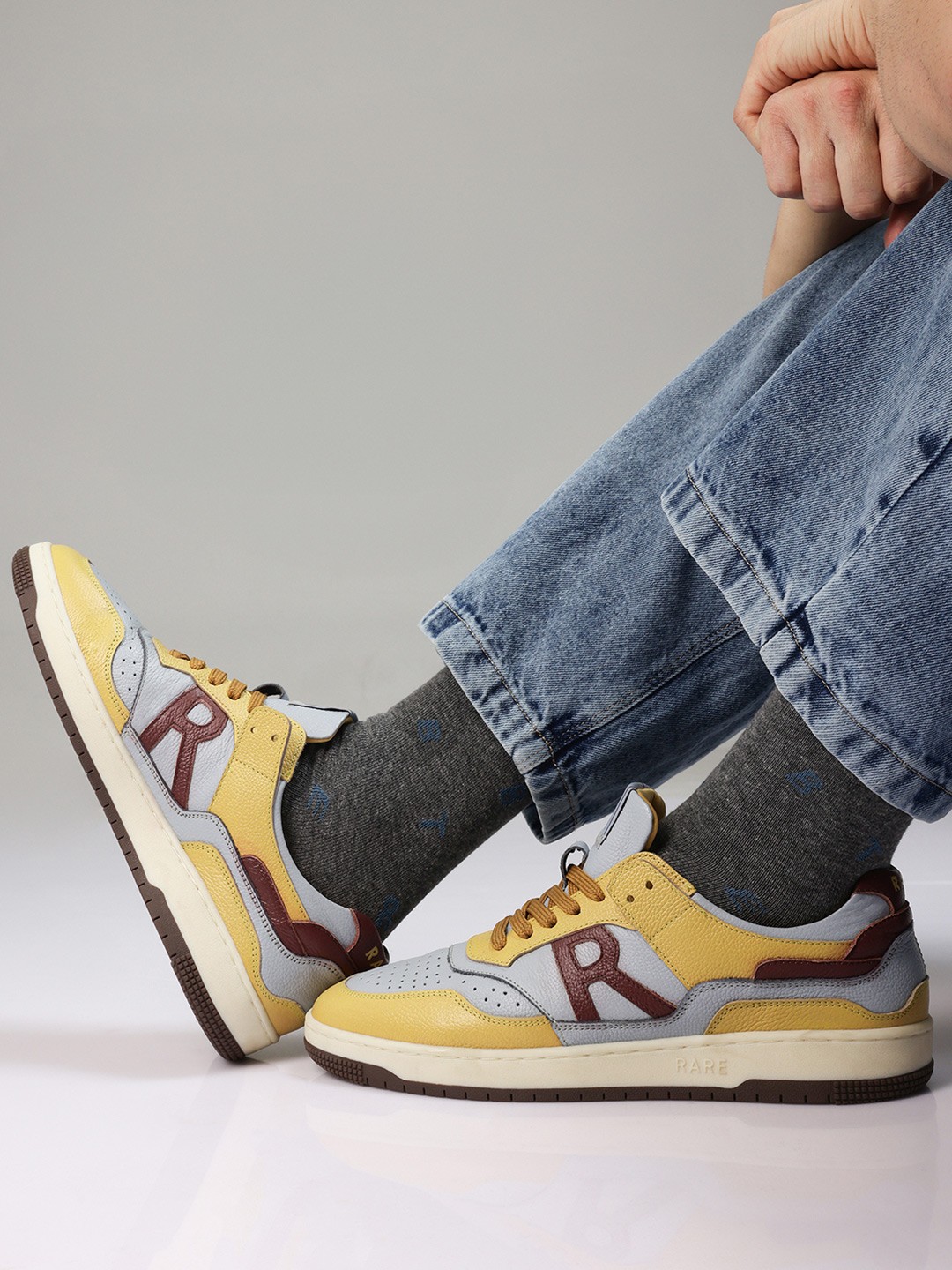 

RARE RABBIT Men Colourblocked Leather Sneakers, Blue