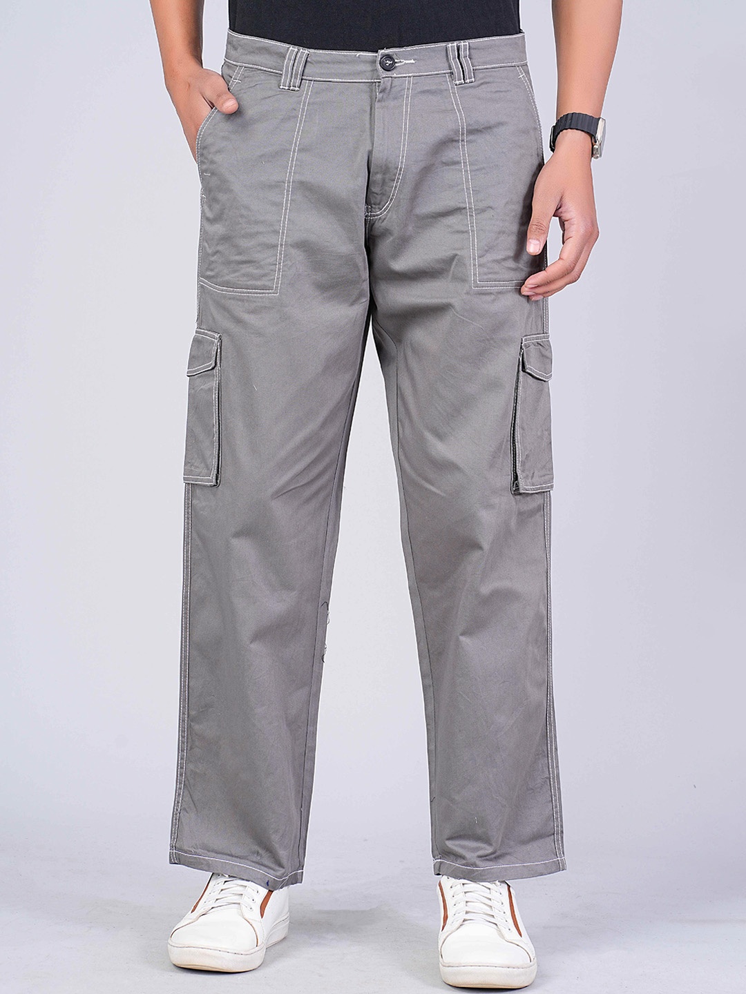 

Tanip Men Cotton Easy Wash Cargos Trousers, Grey