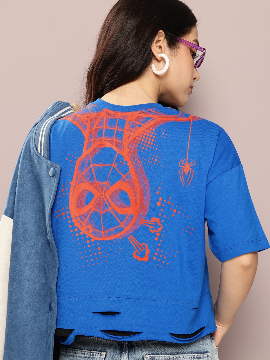 

Kook N Keech Marvel Printed Drop-Shoulder Sleeves Pure Cotton Boxy T-shirt, Blue