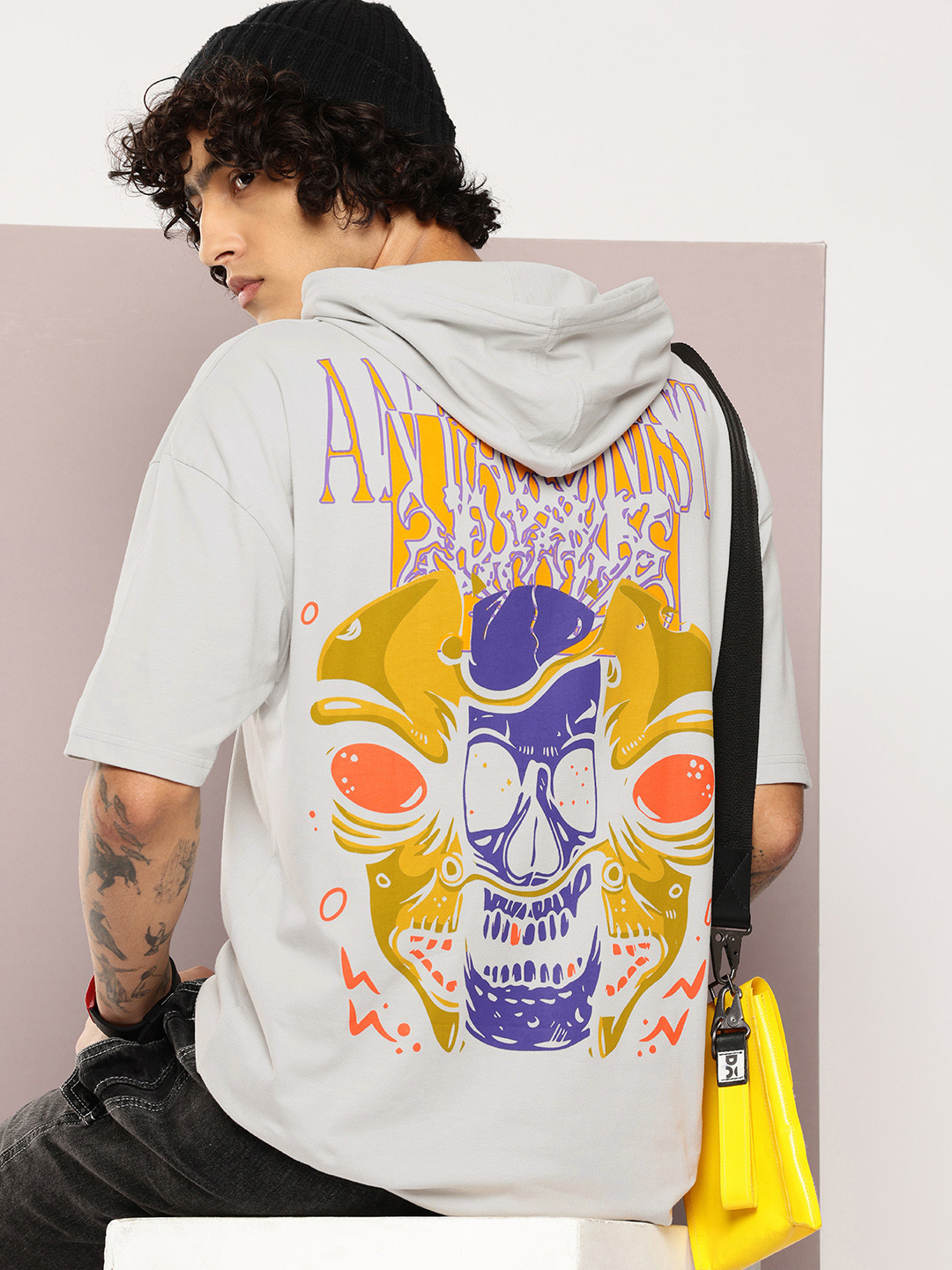

Kook N Keech Graphic Printed Hooded Drop-Shoulder Sleeves T-shirt, Grey