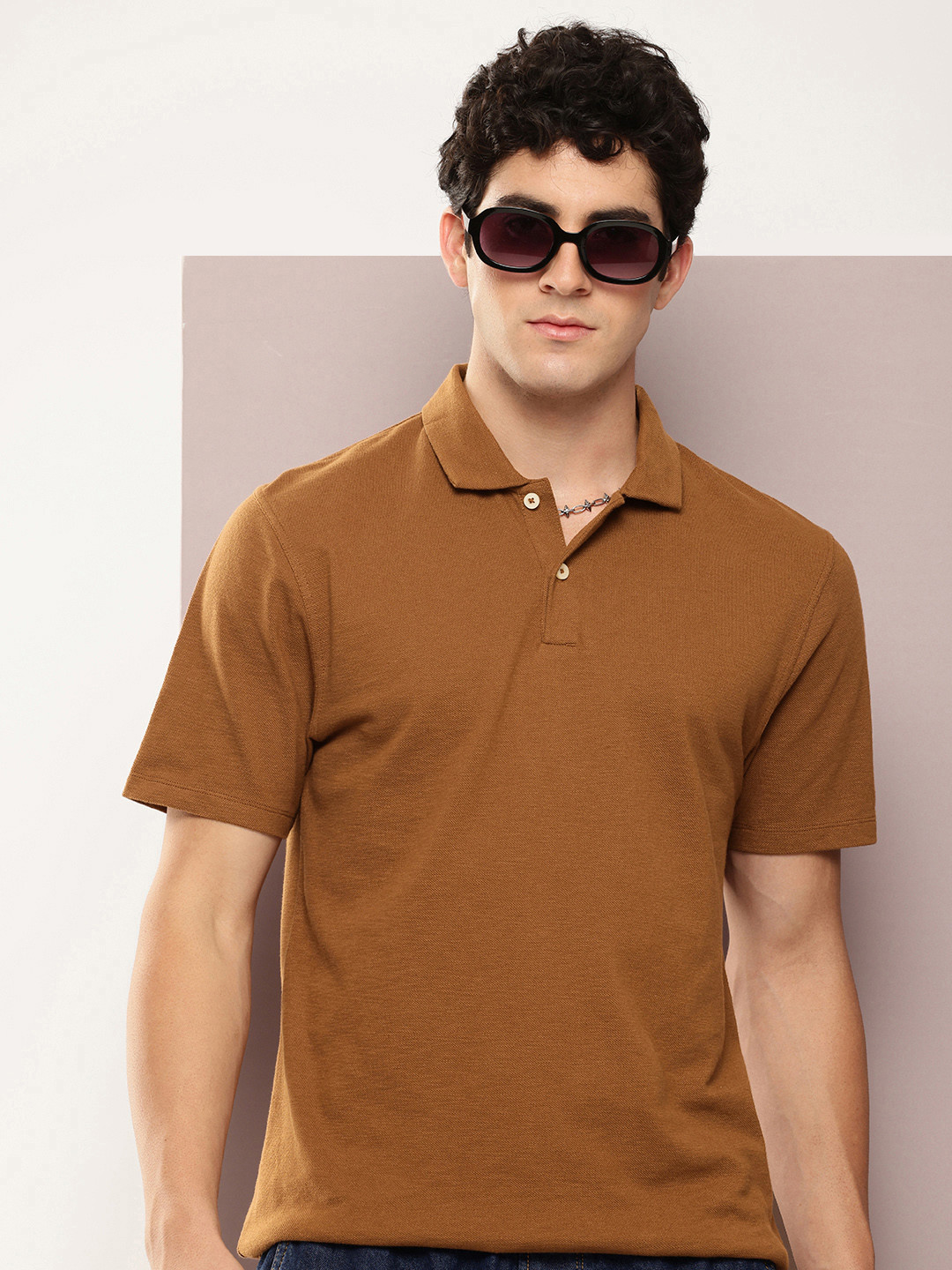 

Kook N Keech Polo Collar Pure Cotton T-shirt, Brown