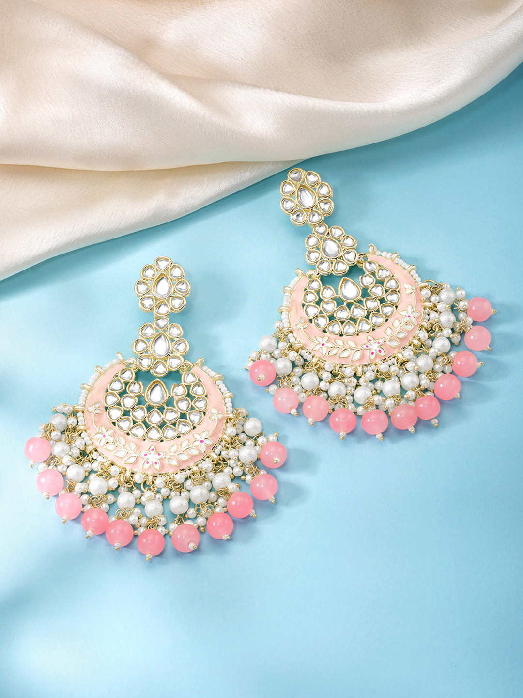 

Peora Gold-Plated Kundan Stone Studded & Beaded Floral Shaped Chandbalis