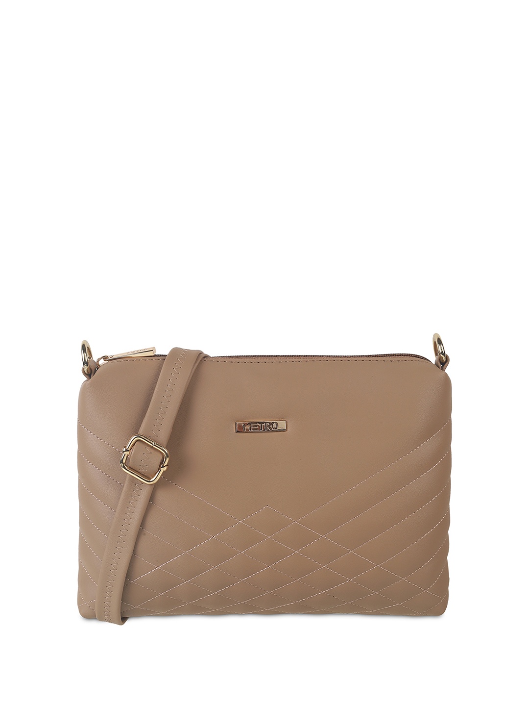 

Metro Women Structured Quilted Sling Bag, Beige