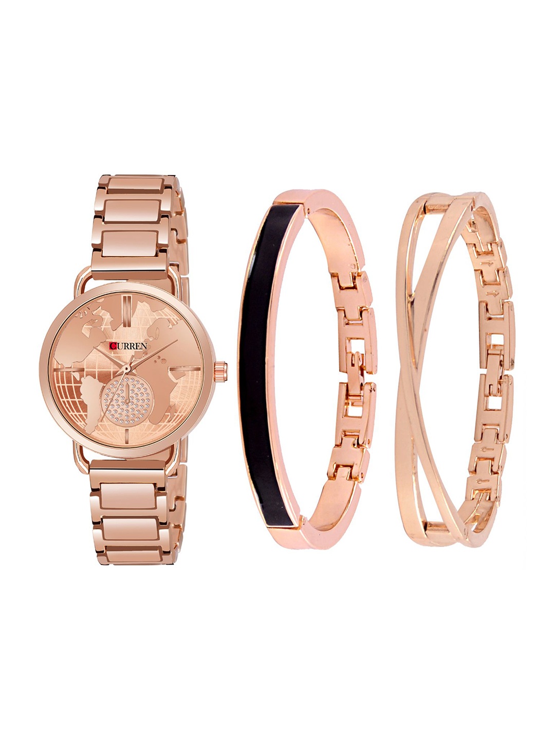 

Curren Women Embellished Analogue Watch 3853-RSRM+JW-12&13, Rose gold