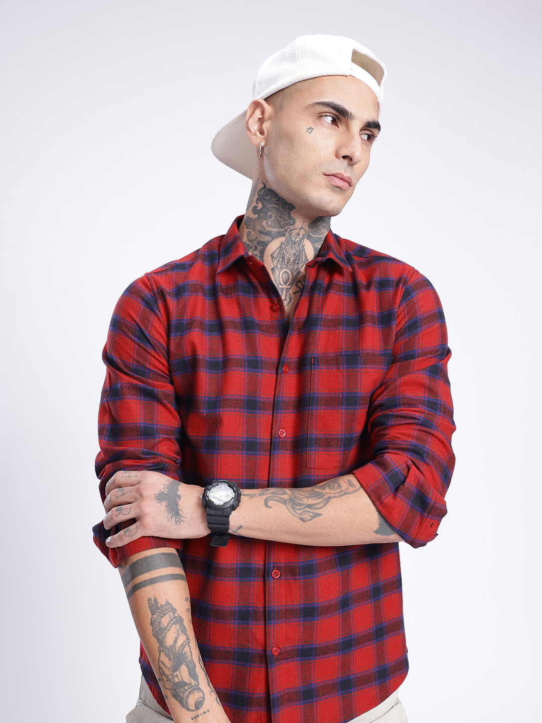

glitchez Classic Vibe Tartan Checks Shirt, Red