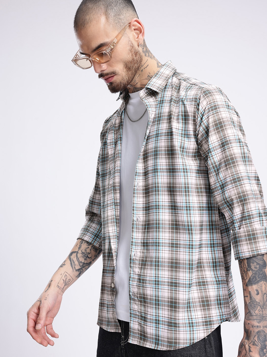 

glitchez City Classic Checked Casual Shirt, Brown