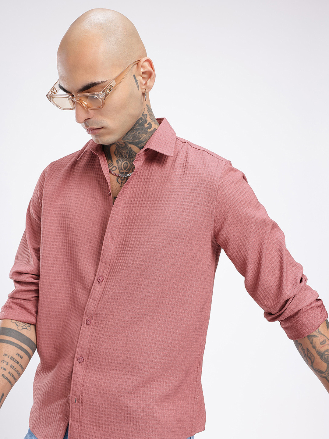 

glitchez Cool Vibe Self Checked Shirt, Mauve