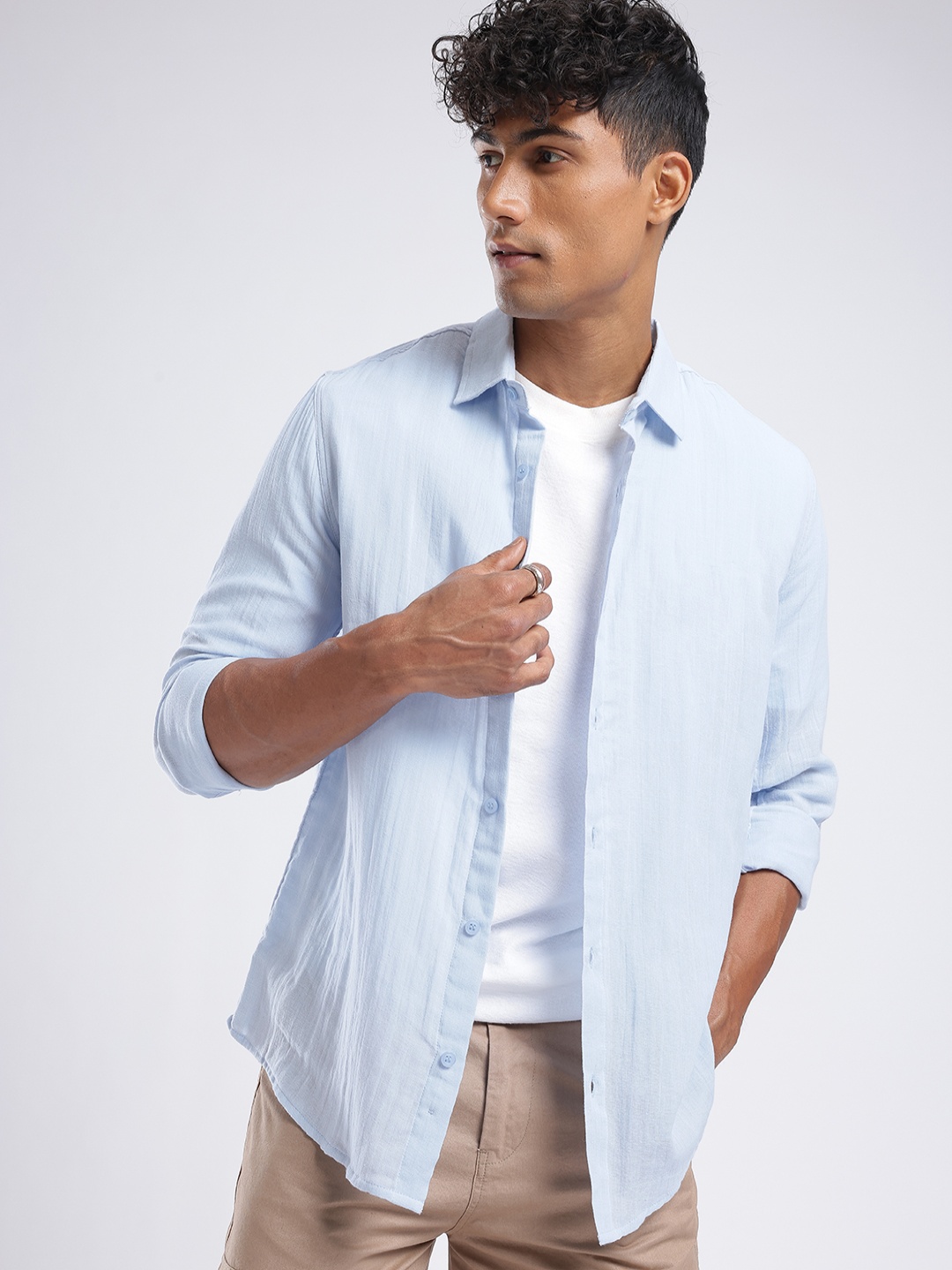 

glitchez Cool Touch Crushed Regular Fit Shirt, Blue