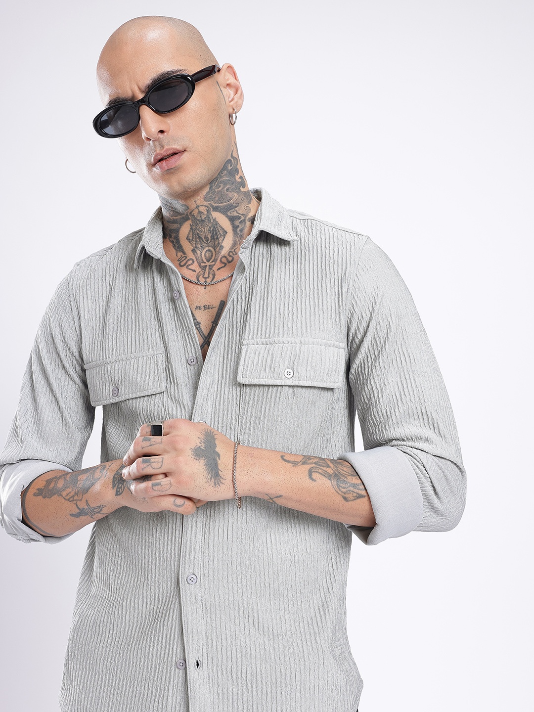 

glitchez Street Savvy Textured Shirt, Grey