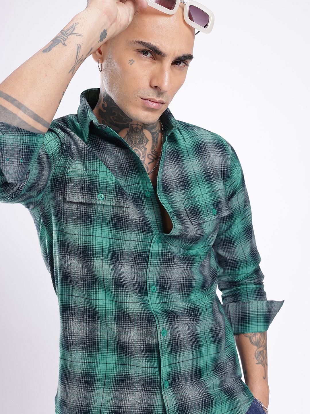 

glitchez Endless Cool Checked Casual Shirt, Green