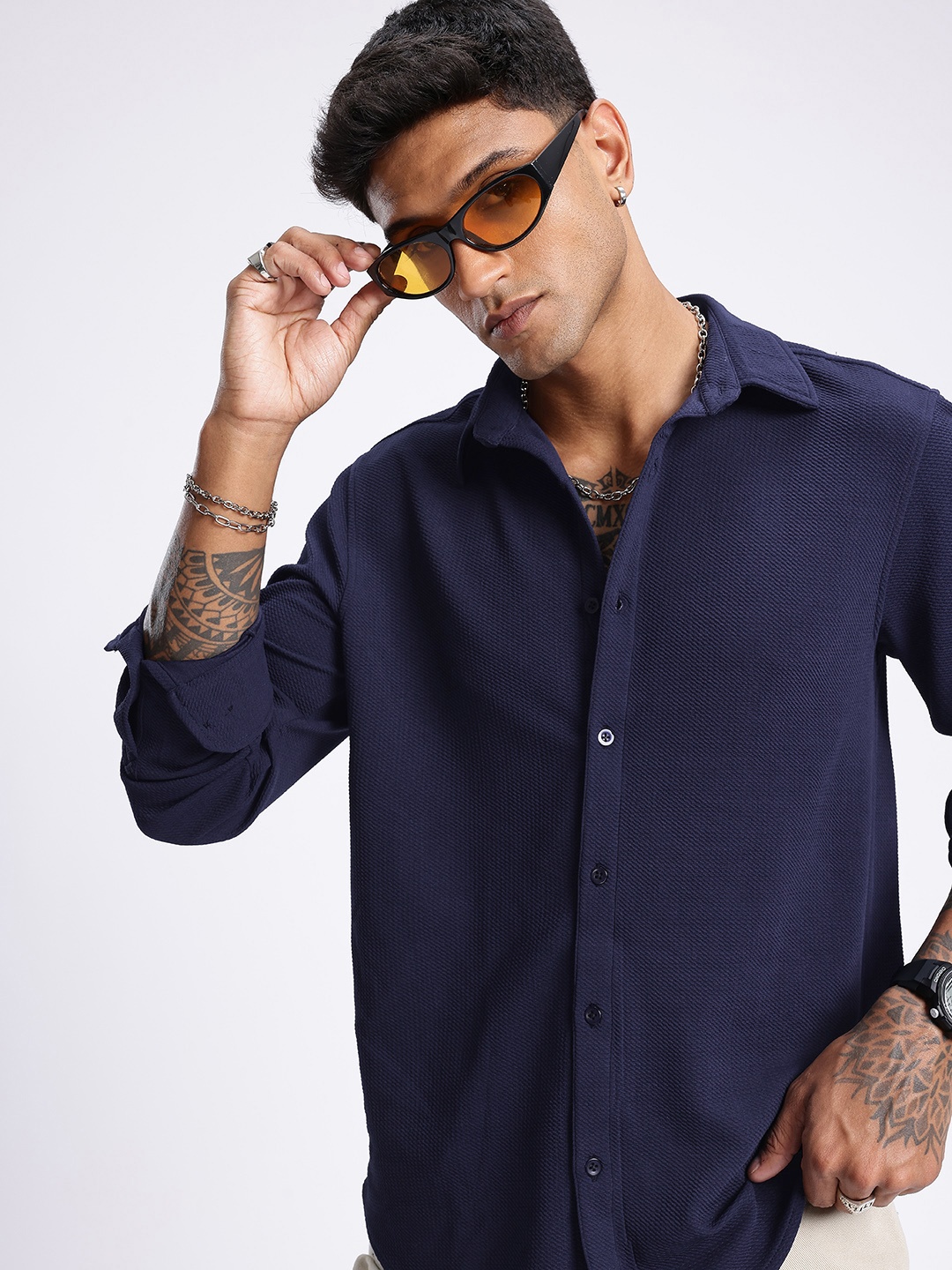 

glitchez Street Cool Textured Shirt, Navy blue