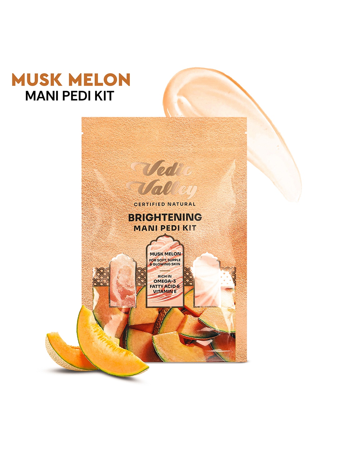 

Vedic Valley Set Of 5 Musk Melon Brightening Manicure Pedicure Kit With Omega-3 - 75g, Peach