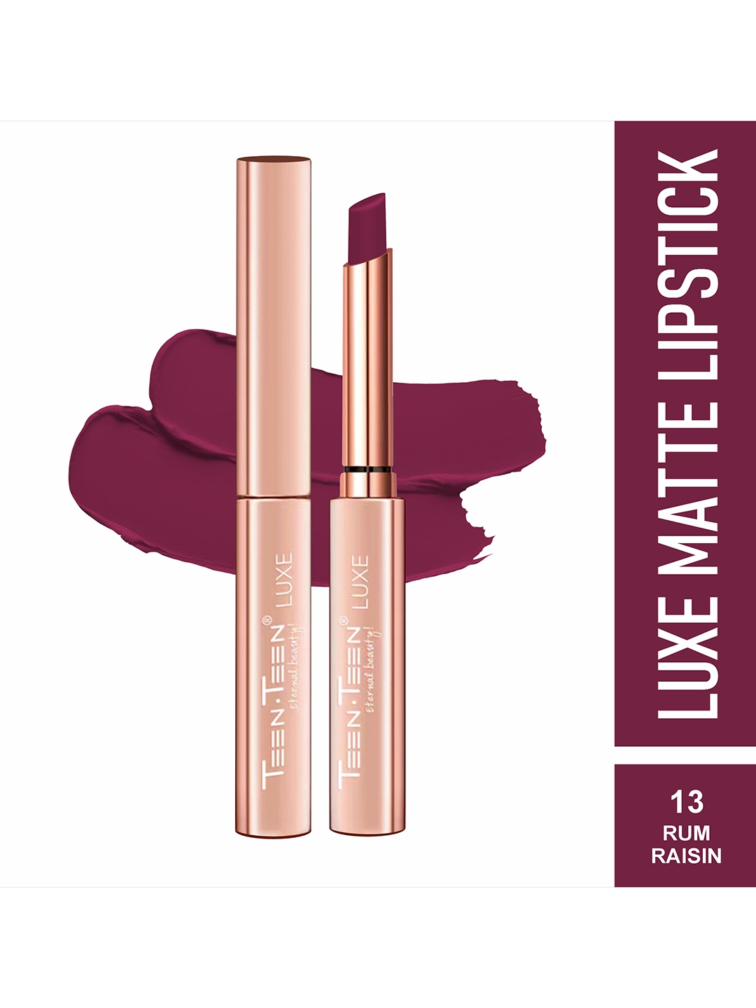

TEEN TEEN COSMETICS Luxe Matte Long Lasting Non Transfer Lipstick- 1 g- Rum-Raisin 13, Magenta