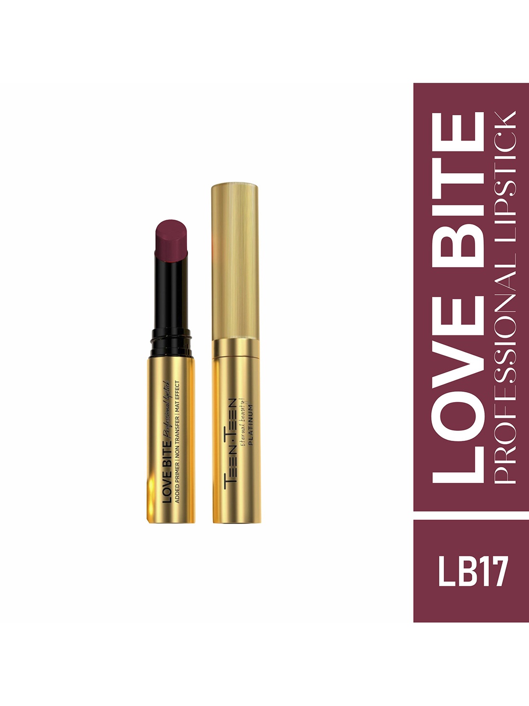 

TEEN TEEN COSMETICS Love Bite Professional Non Transfer Matte Lipstick- 4g- Wild-Rose LB17, Burgundy
