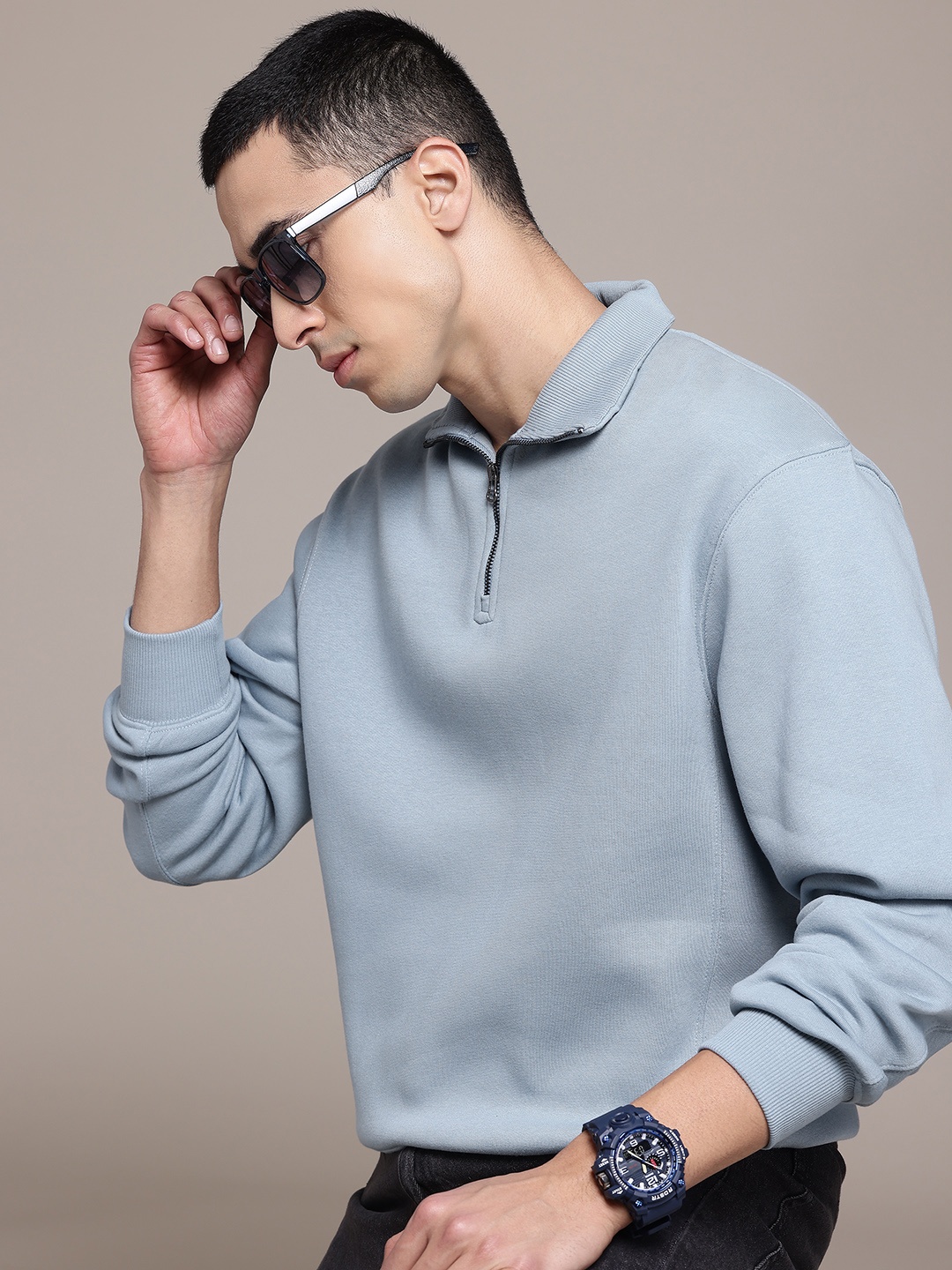 

The Roadster Lifestyle Co. Mock Collar Half Zipper Sweatshirt, Blue