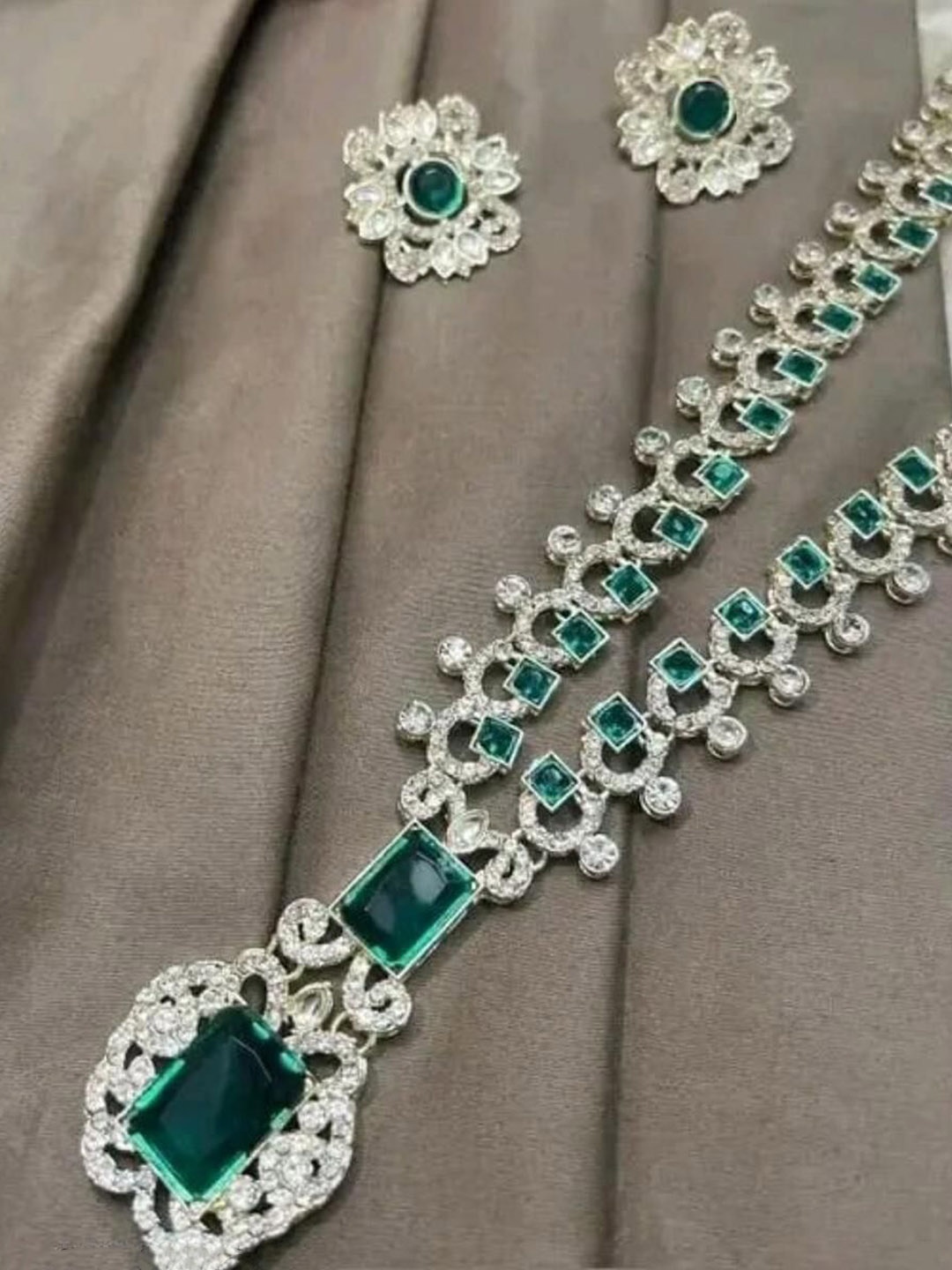 

Gyaan Jewels Stone-Studded Necklace and Earrings, Silver