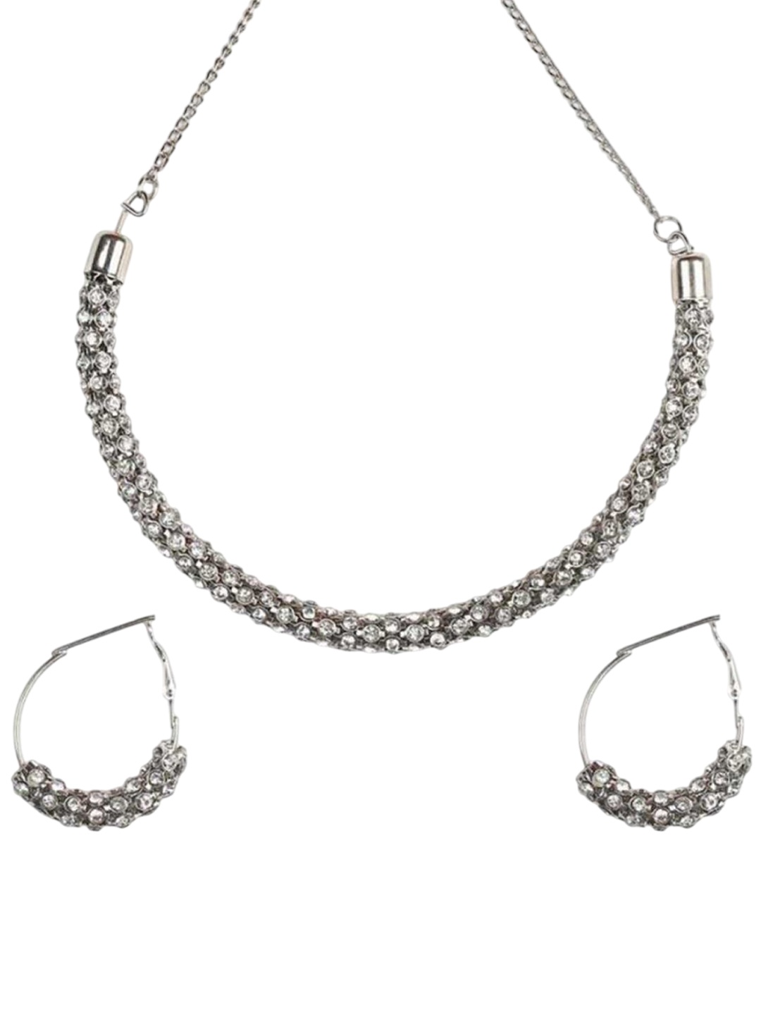 

Gyaan Jewels Silver-Plated Artificial Stone Studded Jewellery Set