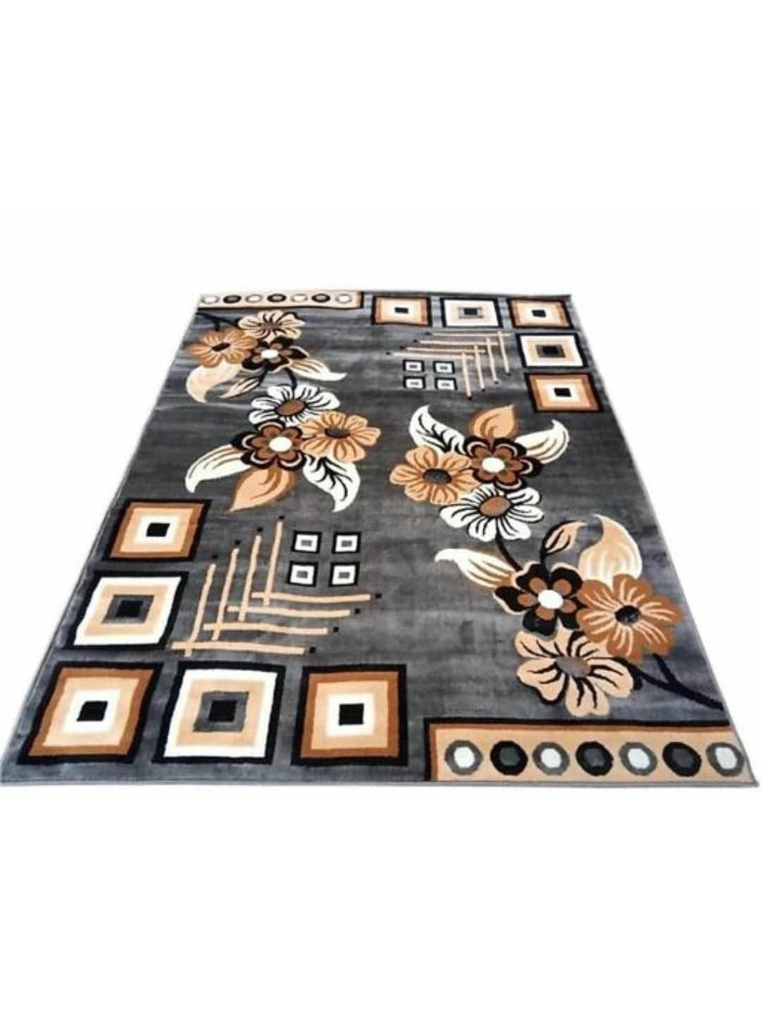 

Samjeeda Handloom carpets Grey & Brown Floral Printed Anti-Skid Carpet