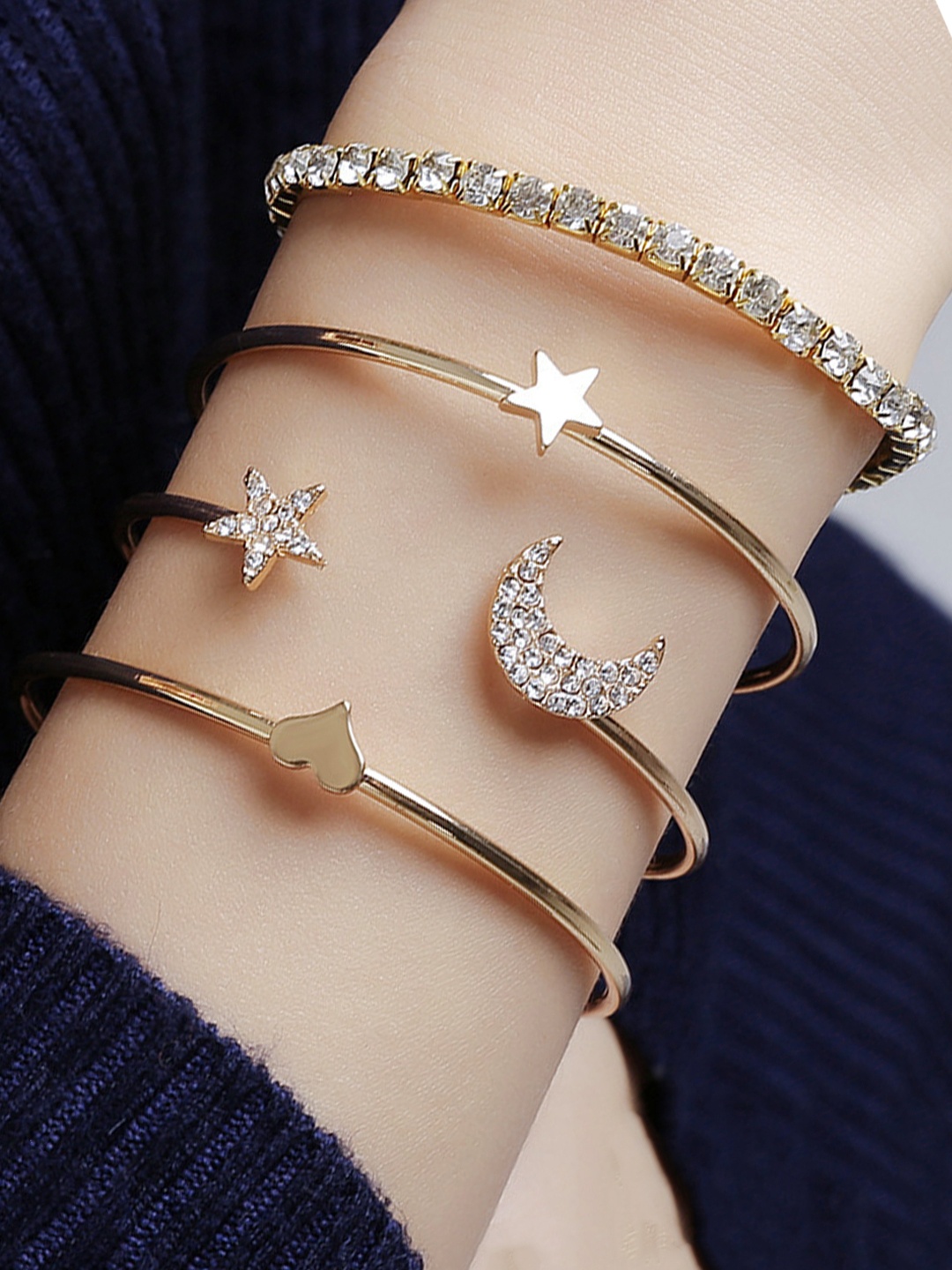 

Jewels Galaxy Set Of 4 Gold-Plated Stone Studded Charm Bracelets