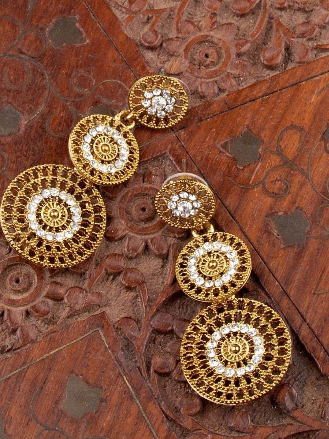 

Anouk Gold Plated Rhinestone Studded Contemporary Drop Earrings