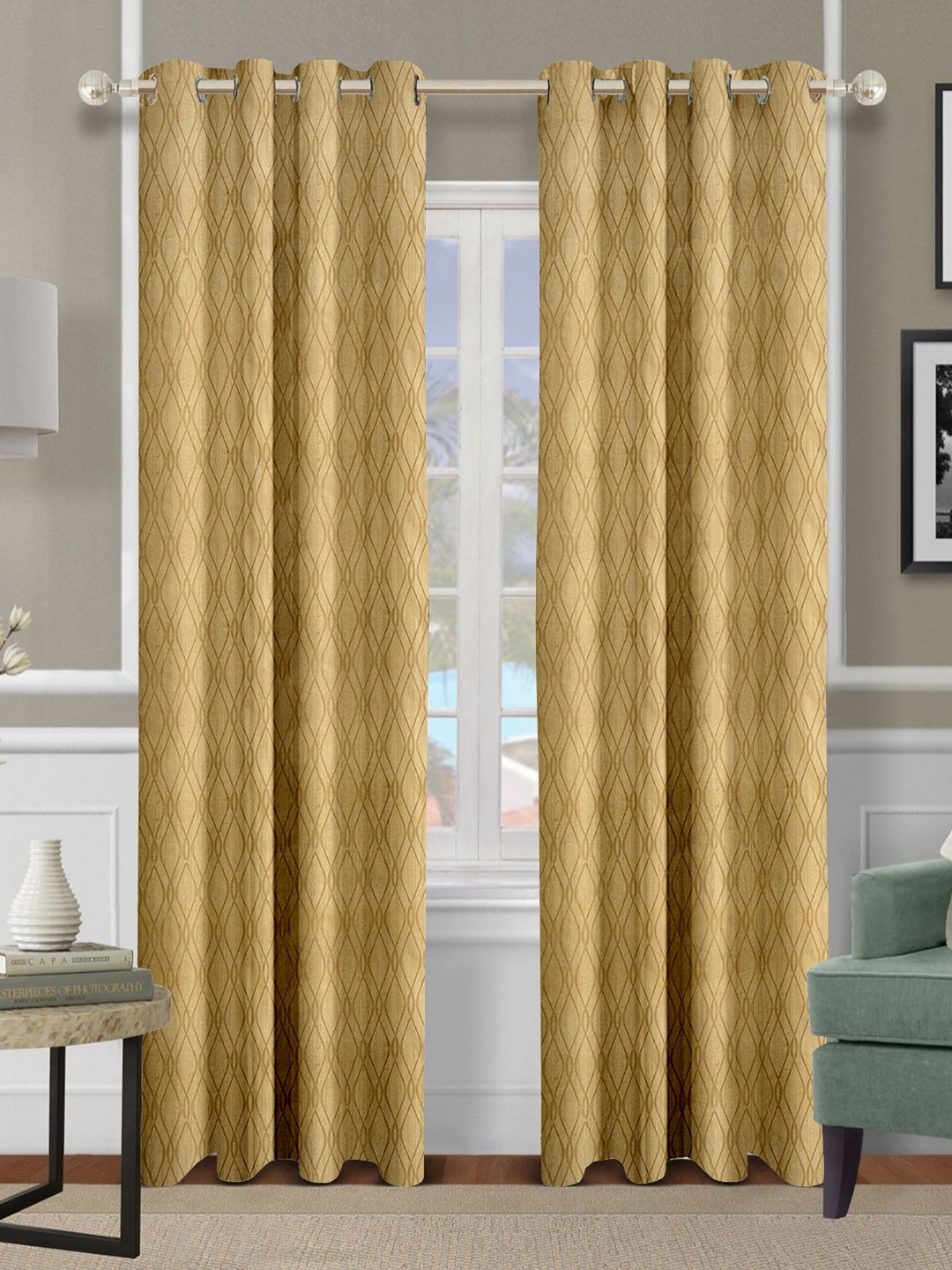 

Cortina Beige & Brown 2 Pieces Geometric Printed Regular Long Door Curtain