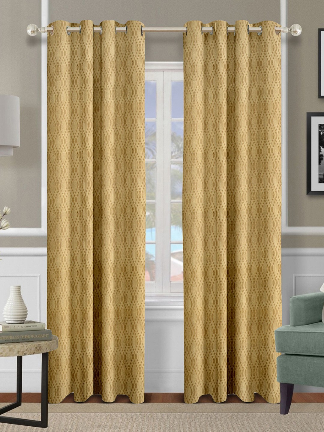 

Cortina Beige & Brown 2 Pieces Geometric Printed Regular Door Curtain